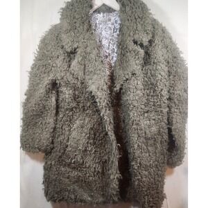 Ecote Urban Outfitters Olive‎ Green Faux Fur Teddy Coat Paisley Lining Small